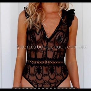 Lace bodysuit in black
